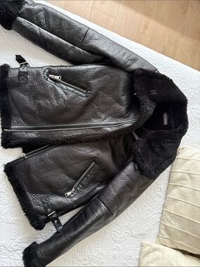 Suzy Shier Black Faux Shearling Leather Jacket
